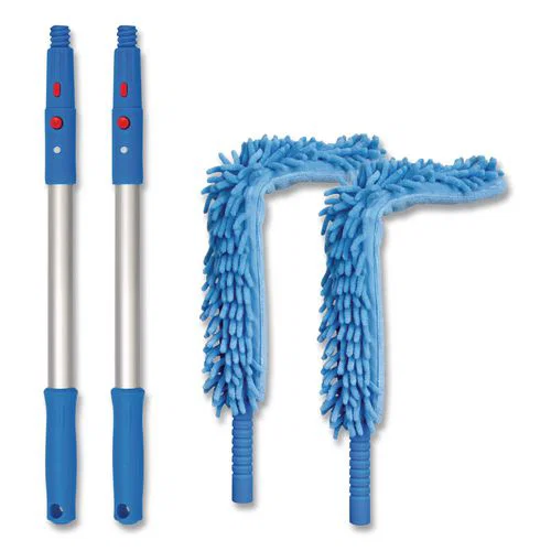Flexible Wand Duster with Microfiber and Chenille Sleeve and 20" Pole, 2/Kit