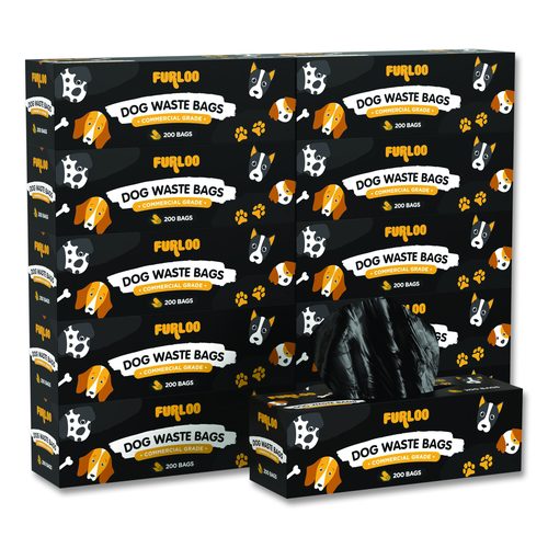 Commercial Grade Dog Waste Station Refill Bags, Open-Face, 8" x 13", Black, 200 Bags/Roll, 10/Carton