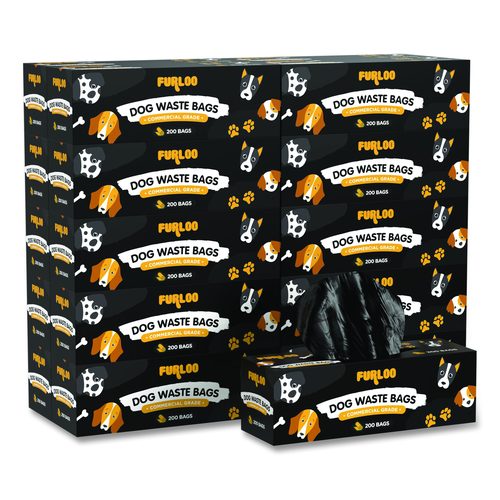 Commercial Grade Dog Waste Station Refill Bags, Open-Face, 8" x 13", Black, 200 Bags/Roll, 20/Carton