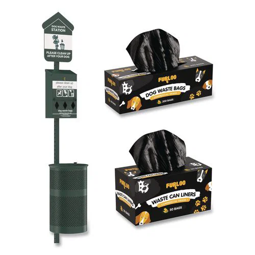 Pet Waste Station Starter Kit with Roll Bag Dispenser, Bags and Liners, 11.5 gal, Top Door, Green