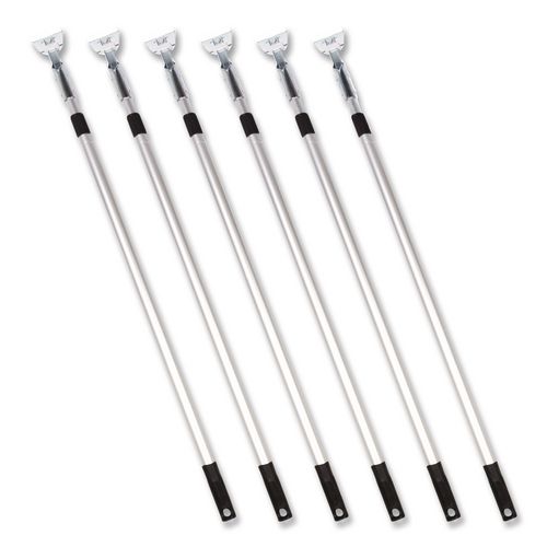 72" Aluminum Telescopic Dust Mop Handle, 1" dia x 42" to 72", Silver, 6/Pack