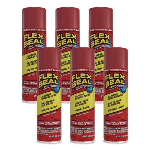 Flex Seal Liquid Rubber Sealant Coating Aerosol, 14 oz Aerosol Can, Dries Red, 6/Carton