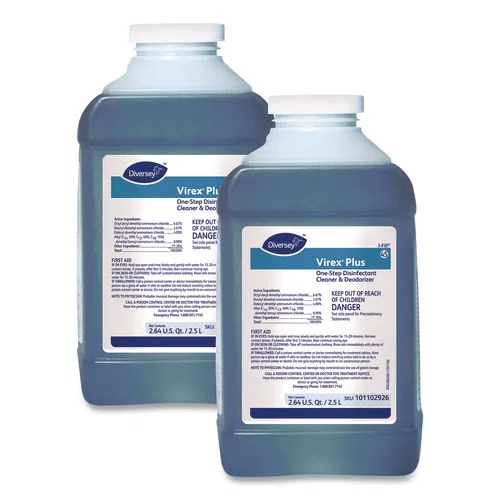 Virex Plus One-Step Disinfectant Cleaner, Unscented, 2.5 L Bottle, 2/Carton