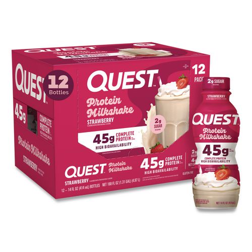 Protein Milkshakes, Strawberry, 14 oz Bottle, 12/Carton