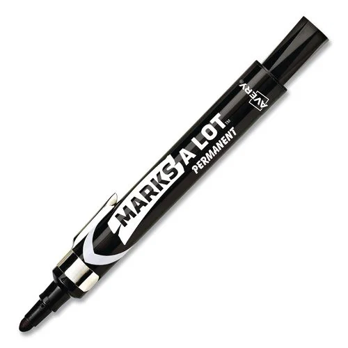 MARKS A LOT Large Desk-Style Permanent Marker with Metal Pocket Clip, Broad Bullet Tip, Black