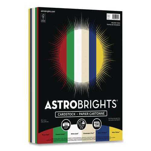 Color Cardstock - "Holiday Hues" Assortment, 65 lb Weight, 8.5.x 11, Assorted, 150 Sheets