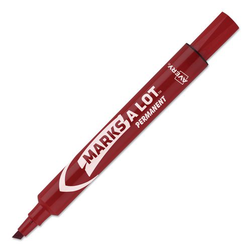 MARKS A LOT Large Desk-Style Permanent Marker, Broad Chisel Tip, Red