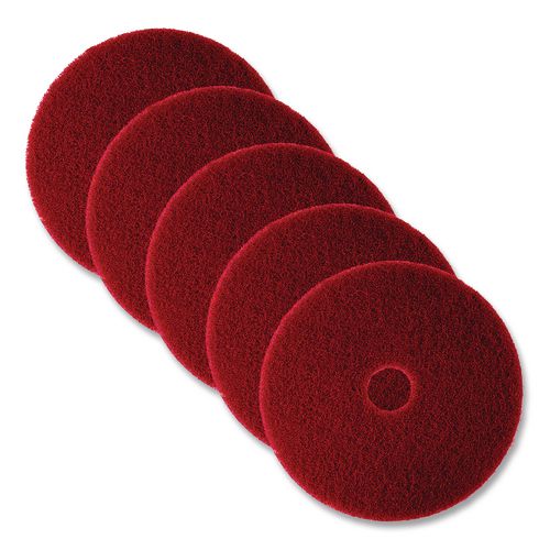 Low-Speed Buffer Floor Pads 5100, 13" Diameter, Red, 5/Carton