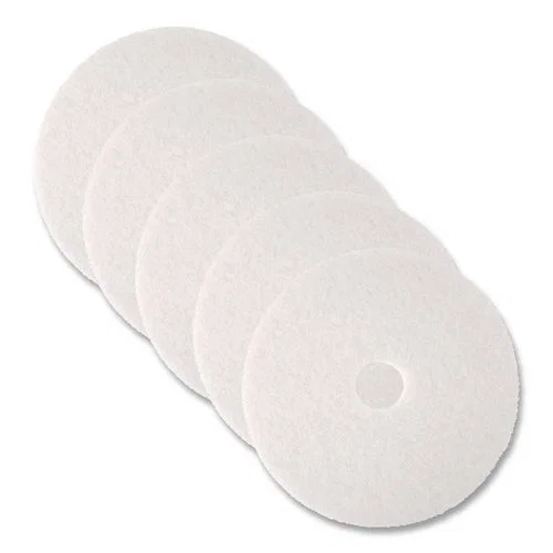 Low-Speed Super Polishing 4100 Floor Pads, 12" Diameter, White, 5/Carton