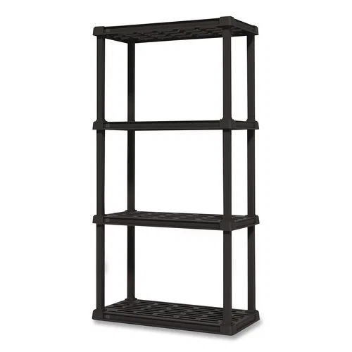 Plastic Shelving Unit, 4 Shelves, 23.9 x 11.8 x 48.3, Black