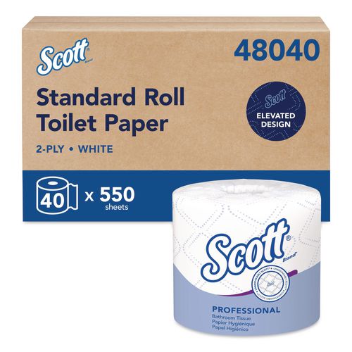 Essential Standard Roll Bathroom Tissue, for Commercial Use, Septic Safe, 2-Ply, White, 550 Sheets/Roll, 40 Rolls/Carton