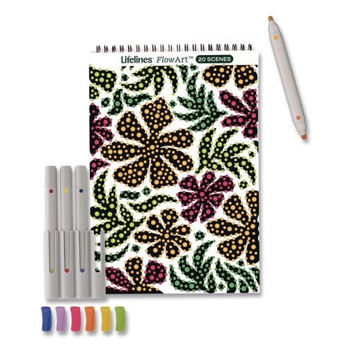 FlowArt Dot-Pop Natural Flow Coloring Book, with 4 Double-Sided Markers, All Ages, 20 Sheets