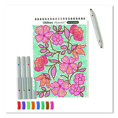 FlowArt Dot-By-Letter Coloring Book, Botanic, with 4 Double-Sided Markers, All Ages, 20 Sheets