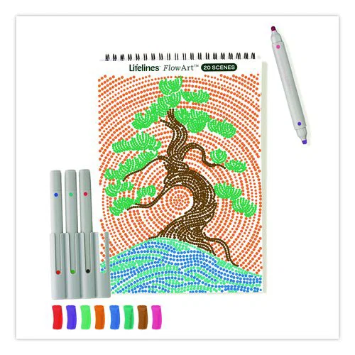 FlowArt Dot-By-Letter Coloring Book, Landscapes, with 4 Double-Sided Markers, All Ages, 20 Pages
