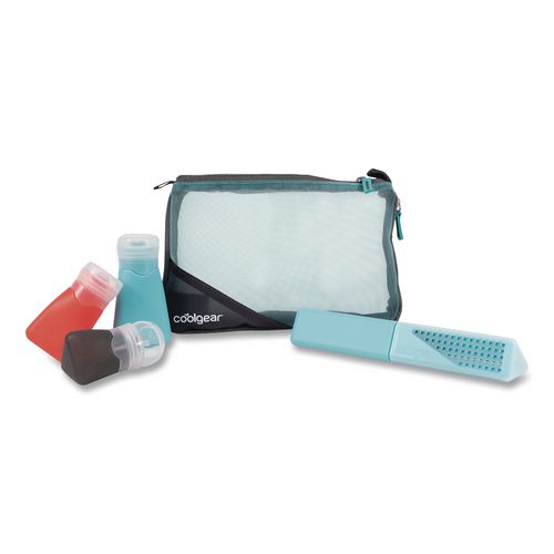 Five-Piece Mesh Toiletry Bag Kit, Black/Clear