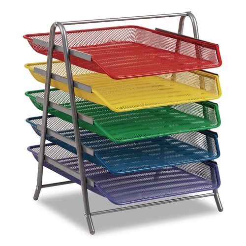 Tiered Metal Mesh Desk Tray Organizer, 5-Tier, Letter Size, 14 x 11.75 x 15, Assorted Color