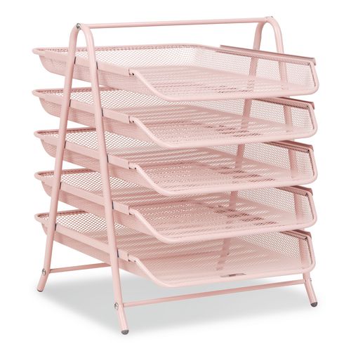 Tiered Metal Mesh Desk Tray Organizer, 5-Tier, Letter Size, 14 x 11.75 x 14.5, Pink