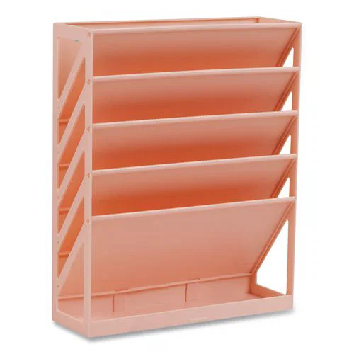5-Compartment Plastic Mountable Wall File, 5 Sections, Letter Size, 13 x 4.25 x 16, Pink