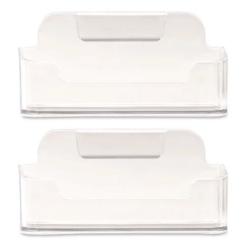 Business Card Holders, Holds 50 Cards, 3.75 x 1.5 x 1.88, Plastic, Clear, 2/Pack