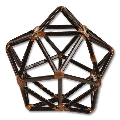 Metal Geometric Sculpture, 4.75 x 4.75 x 4.5, Black/Bronze