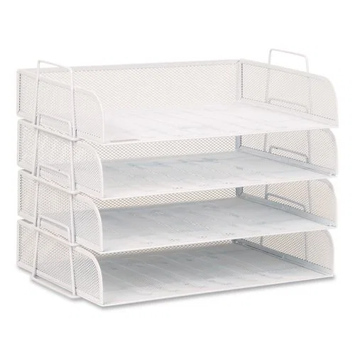 Metal Mesh Stackable Letter Tray, 4 Sections, Letter Size, 13.25 x 9.75 x 11.5, White