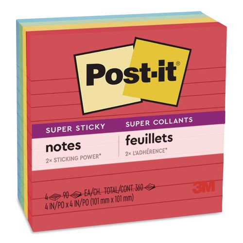 Pads in Playful Primary Colors, Note Ruled, 4" x 4", 90 Sheets/Pad, 4 Pads/Pack