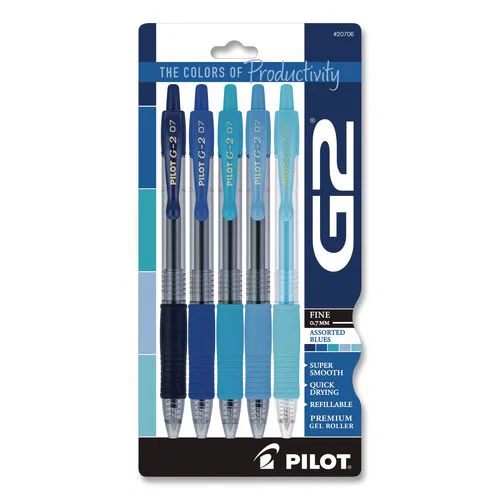 G2 Edge Colors of Tranquility Premium Gel Pens, Shades of Blue, Retractable, Fine 0.7 mm, Assorted Ink/Barrel Colors, 5/Pack