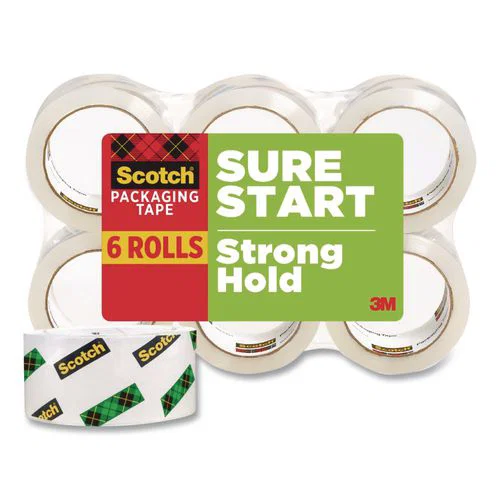 Sure Start Packaging Tape, 3" Core, 1.88" x 43.7 yd, Clear, 6/Pack