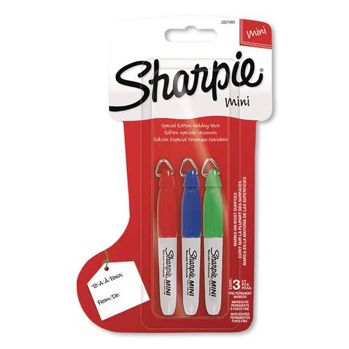 Mini Permanent Marker, Holiday Package, Fine Tip, Assorted Colors, 3/Pack