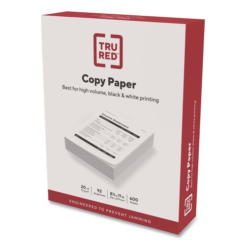 Copy Paper, 92 Bright, 20 lb Bond Weight, 8.5 x 11, White, 600 Sheets/Ream