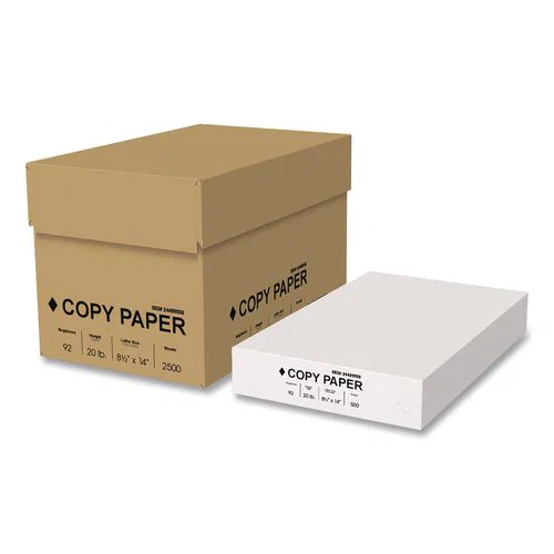 Copy Paper, 92 Bright, 20 lb Bond Weight, 8.5 x 14, White, 500 Sheets/Ream, 5 Reams/Carton