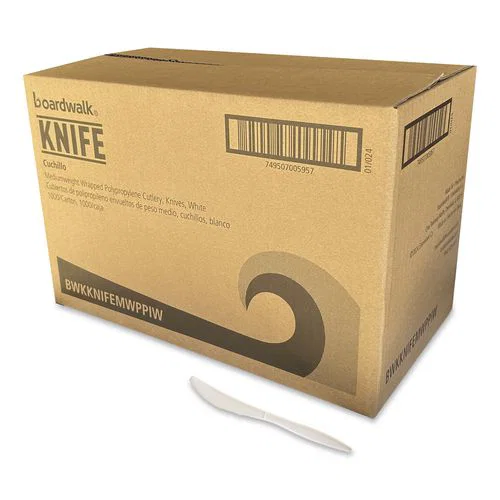 Mediumweight Wrapped Polypropylene Cutlery, Knife, 5.86", Plastic, White, 1,000/Carton