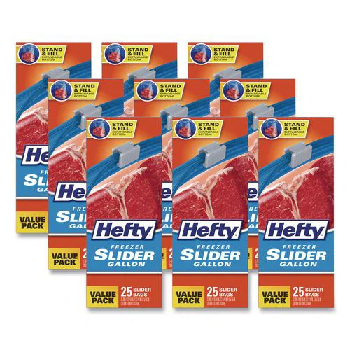 Slider Stand and Fill Freezer Storage Bags, 1 gal, 10.56" x 11", Clear, 25 Bags/Box, 9 Boxes/Carton