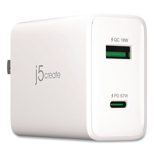 67 W GaN USB-C/USB-A Two-Port Charger, White