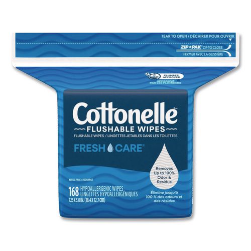 Fresh Care Flushable Cleansing Cloths, 1-Ply, 5 x 7.25, White, 168/Pack