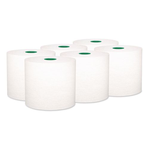 Hard Roll Paper Towels with Premium Absorbency Pockets with Colored Core, Green Core, 1-Ply, 7.5" x 700 ft, White, 6 Rolls/CT