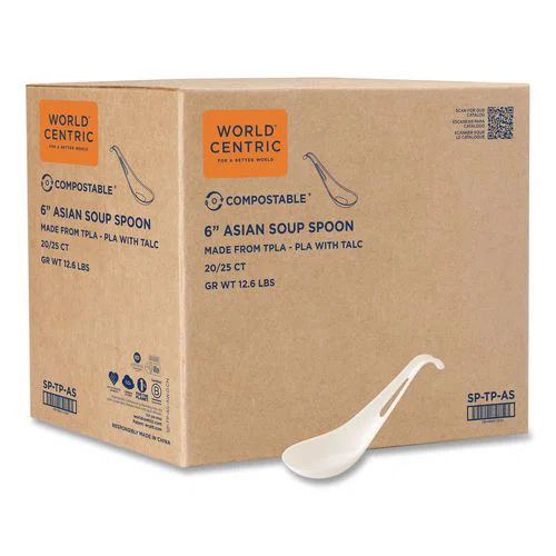 TPLA Bulk Cutlery, Asian Soup Spoon, Plastic, Light Beige, 500/Carton