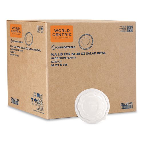 PLA Salad Bowl Lids, 6.8" dia x 0.8" h, Clear, Plastic, 600/Carton