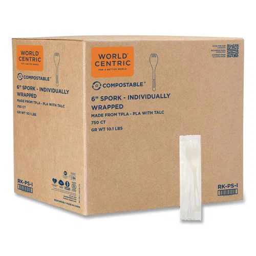 TPLA Wrapped Cutlery, Spork, Plastic, Light Beige, 750/Carton