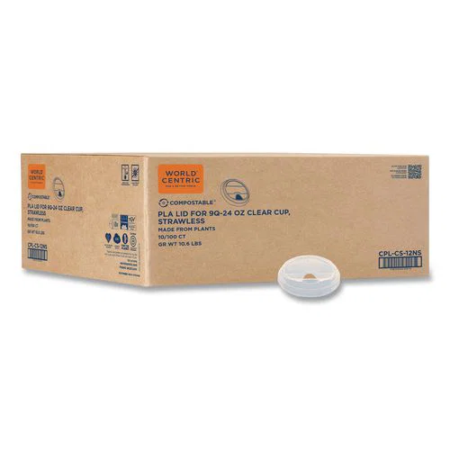 PLA Clear Cold Cup Lids, Fits 9 oz to 24 oz Cold Cups, Plastic, Clear, 1,000/Carton