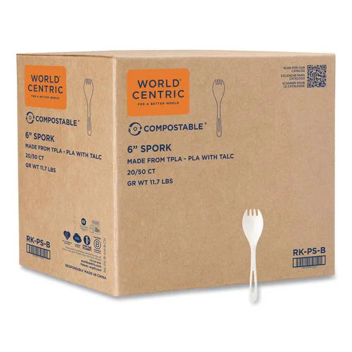 TPLA Bulk Cutlery, Spork, Plastic, Light Beige, 1,000/Carton