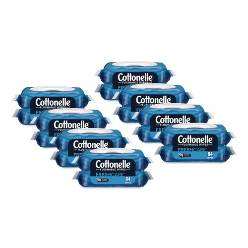 Fresh Care Flushable Cleansing Cloths, 1-Ply, 3.73 x 5.5, White, 84/Pack, 8 Packs/Carton
