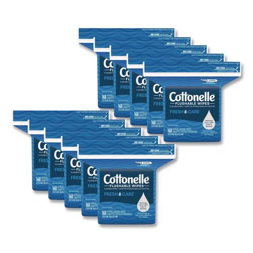 Fresh Care Flushable Cleansing Cloths, 1-Ply, 5 x 7.25, White, 168/Pack, 8 Packs/Carton