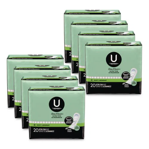 U by Kotex Security Ultra Thin Feminine Pads, Heavy Absorbency, 20/Pack, 8 Packs/Carton
