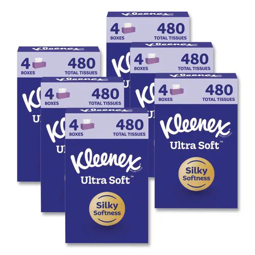 Ultra Soft Facial Tissue, 3-Ply, White, 120 Sheets/Box, 4 Boxes/Pack, 6 Packs/Carton