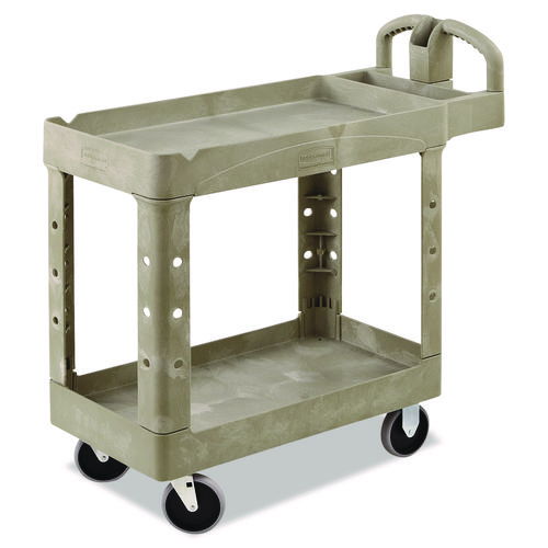Utility Cart, Plastic, 2 Shelves, 500 lb Capacity, 17.25" Wide, Beige