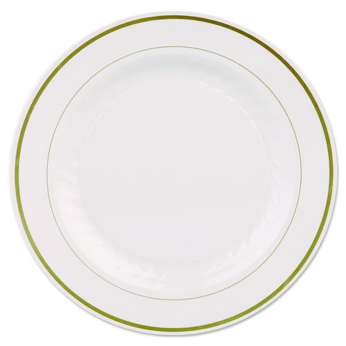 Masterpiece Plastic Plates, 10.25" dia, Ivory/Gold, 10/Pack, 12 Packs/Carton