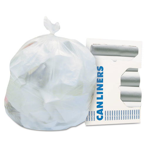 High-Density Waste Can Liners, 45 gal, 16 mic, 40" x 48", Natural, 25 Bags/Roll, 10 Rolls/Carton