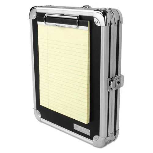 Locking Storage Clipboard, 0.38" Clip Capacity, Holds 8.5 x 11 Sheets, Black/Chrome