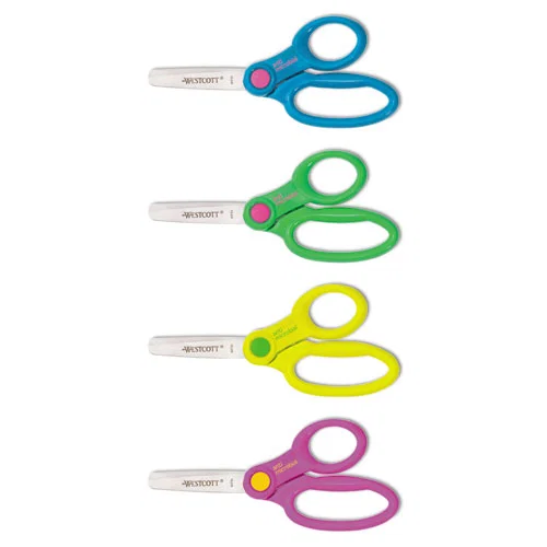 Kids' Scissors with Antimicrobial Protection, Rounded Tip, 5" Long, 2" Cut Length, Randomly Assorted Handle Color